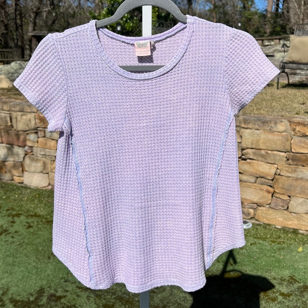 For All Seasons by Paper Crane Waffle Knit Short-Sleeve Top with Curved Hem